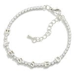 Linked Cubic Zirconia Studs "Blessed" Bracelet With Lobster Claw Clasp Closure