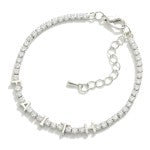 Linked Cubic Zirconia Studs "Faith" Bracelet With Lobster Claw Clasp Closure