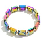 Abalone Square Glass Crystal Beaded Stretch Bracelet