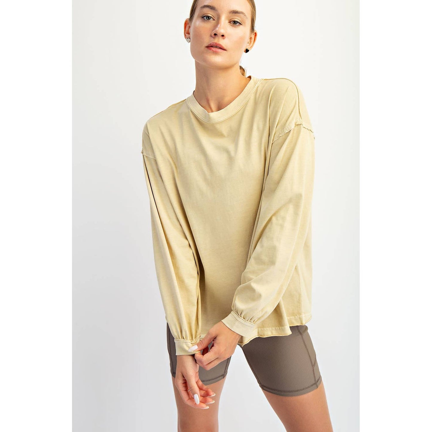 Rae Mode Pigment Washed Long Sleeve Cotton Top T0093