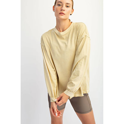 Rae Mode Pigment Washed Long Sleeve Cotton Top T0093