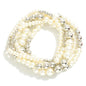 438370 Set of Five Metal Beaded Stretch Bracelet Featuring Pearlescent Accents