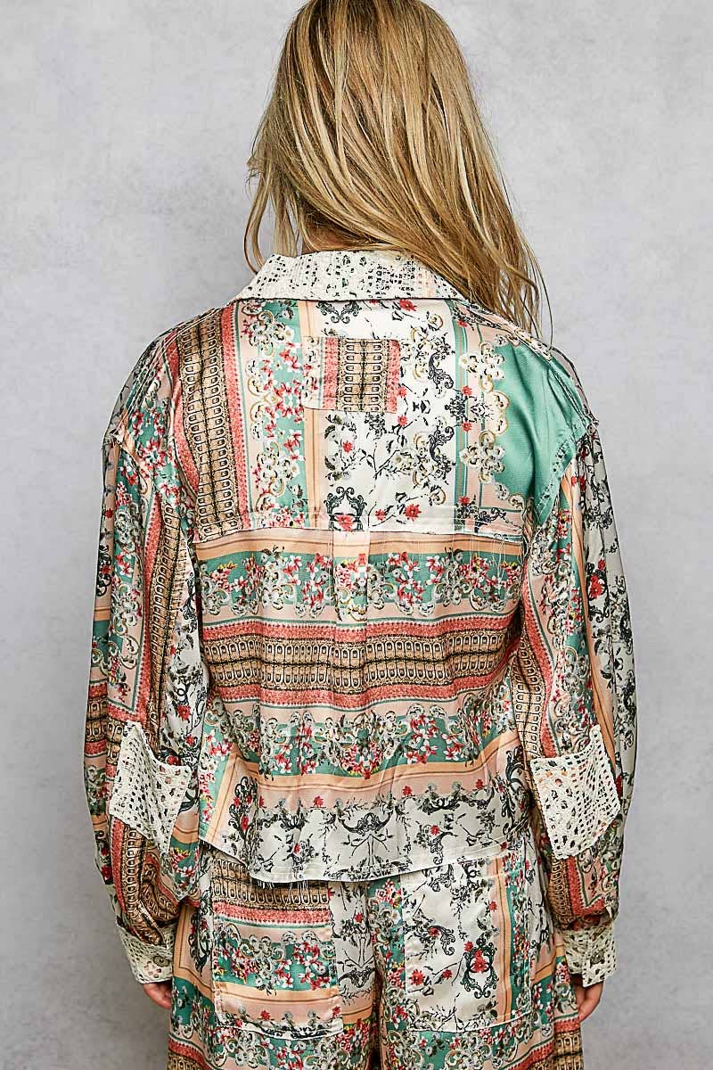 Crochet lace patch floral jacket top