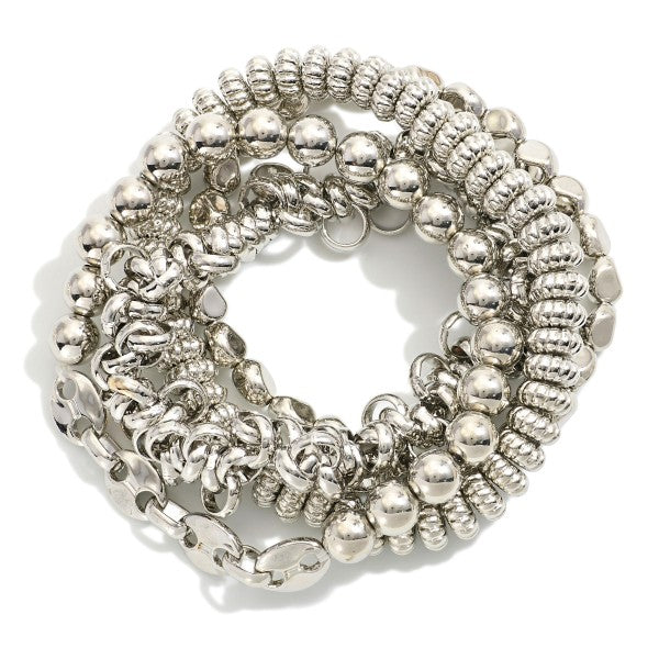 440372 Set of Four Mixed Metal Tone Beaded Bracelets