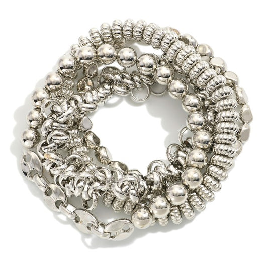 440372 Set of Four Mixed Metal Tone Beaded Bracelets