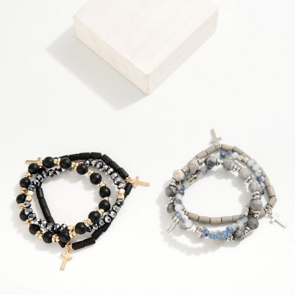 441804 Set Of Three Beaded Stretch Bracelets