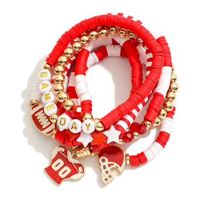 442553 Set Of Seven "Game Day" Heishi Beaded Bracelet Featuring Charms