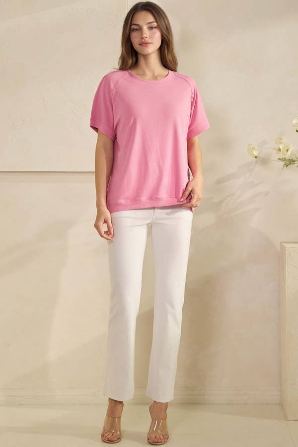 Yelete Ribbed Relaxed Fit Crew Neck Top Shirt