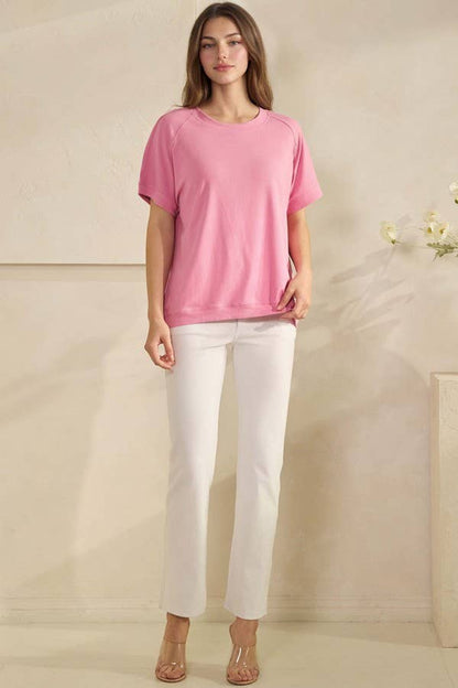 Yelete Ribbed Relaxed Fit Crew Neck Top Shirt