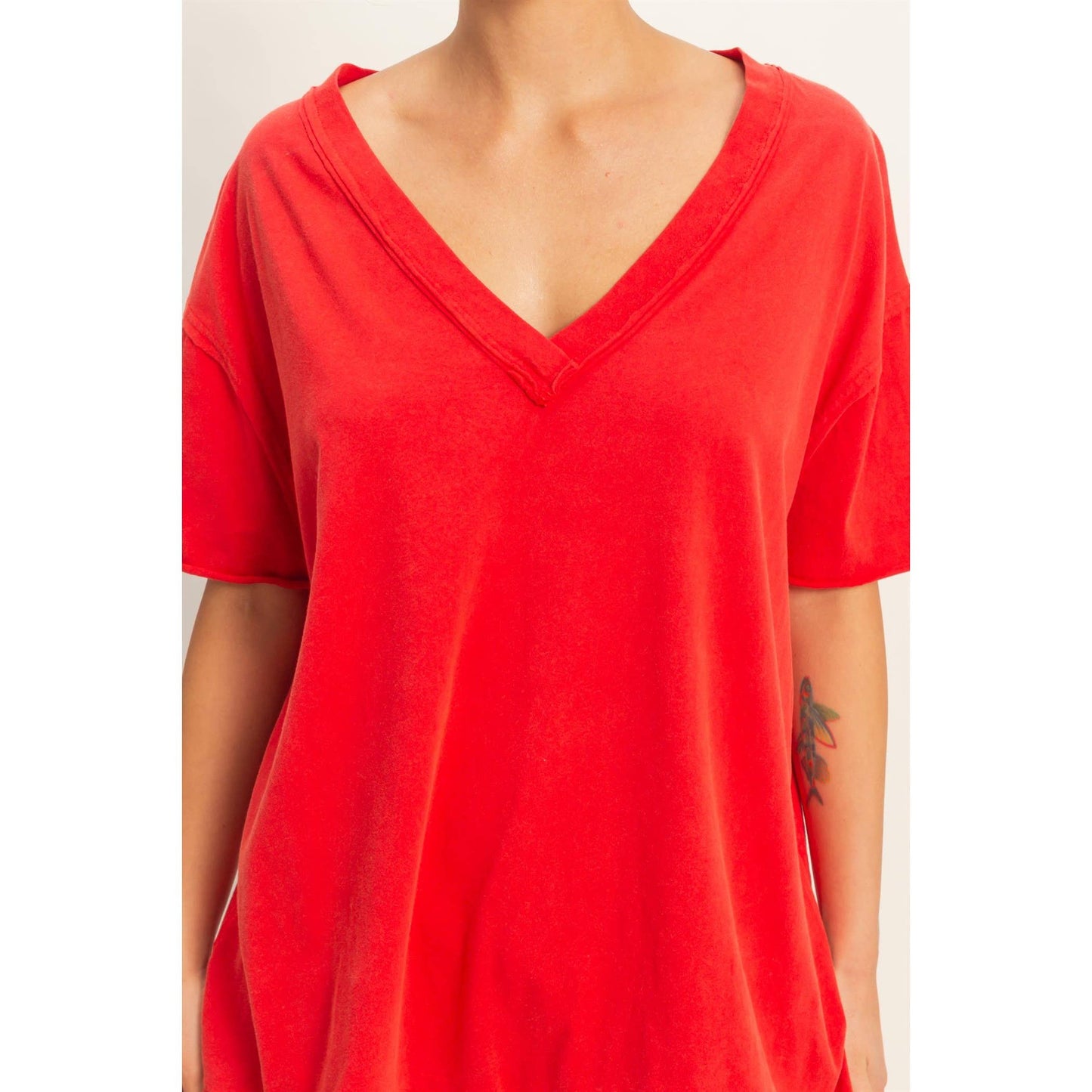 Washed V-Neck Oversized Tee