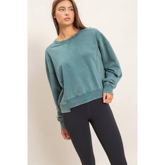 Acid Wash Seam Detail Crew Neck Sweatshirt DZ26A655