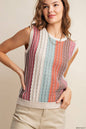 Large Brick Multi Color Shimmer Striped Sweater Shirt Top