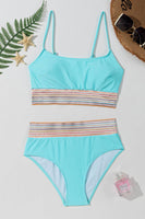 Striped Spaghetti Strap High Waist Bikini Swimsuit | S-XL: Missy / Blue / L