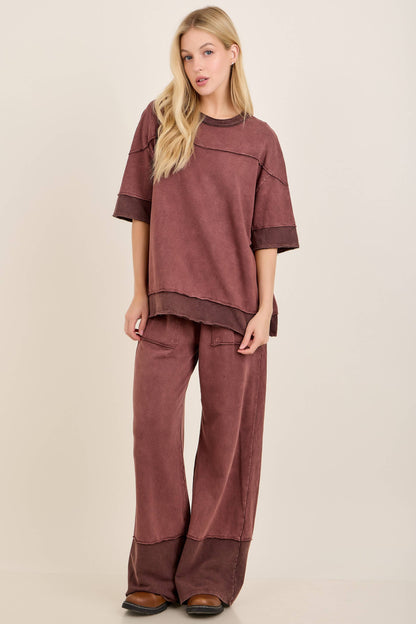 Mineral Washed Contrast Block Terry Pants HP7541