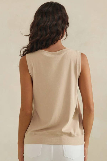 LuxeAir Ribbed Relaxed V-Neck Tank Top - XL