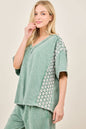 Mineral Washed Flower Daisy V-neck Shirt top HT6747