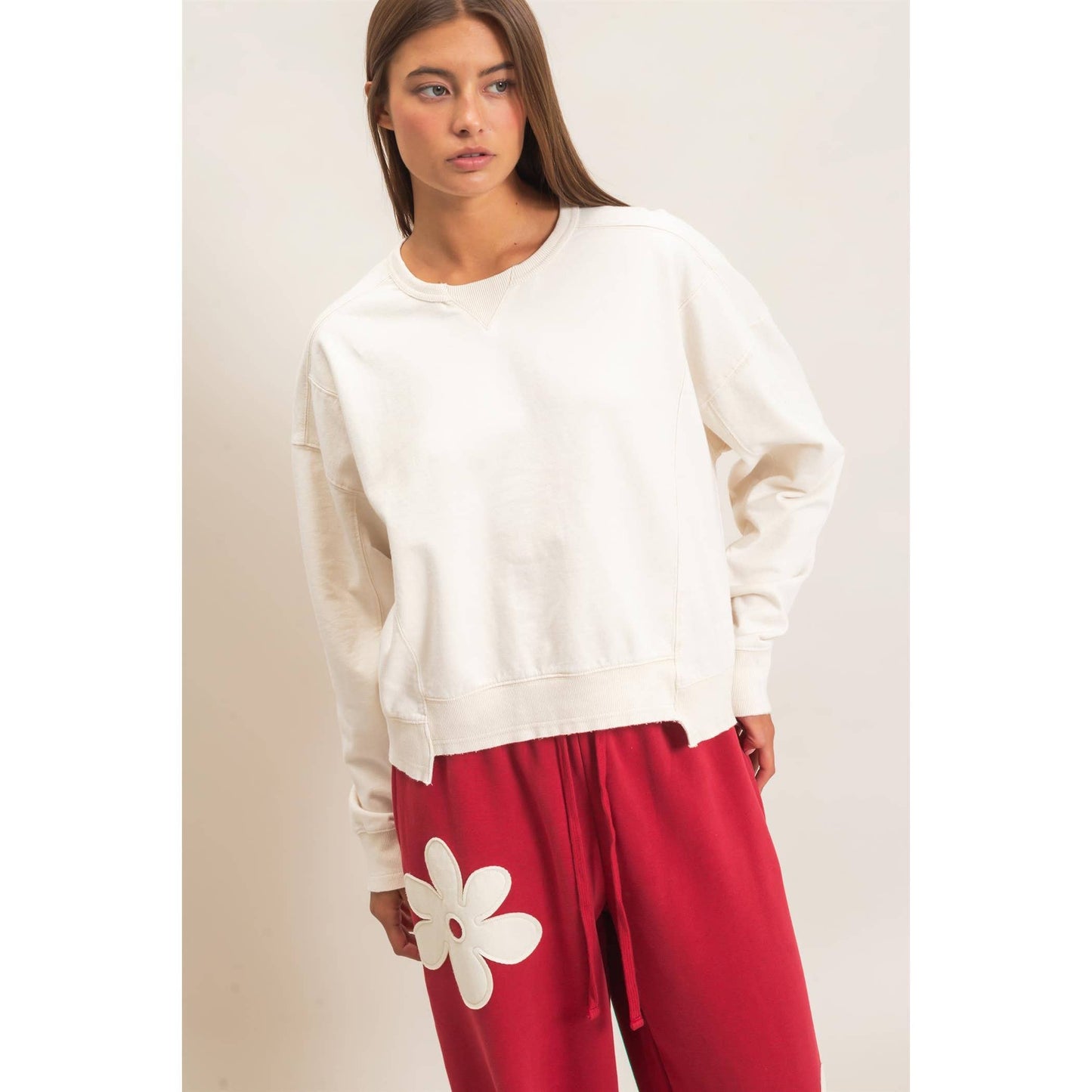 Acid Wash Seam Detail Crew Neck Sweatshirt DZ26A655
