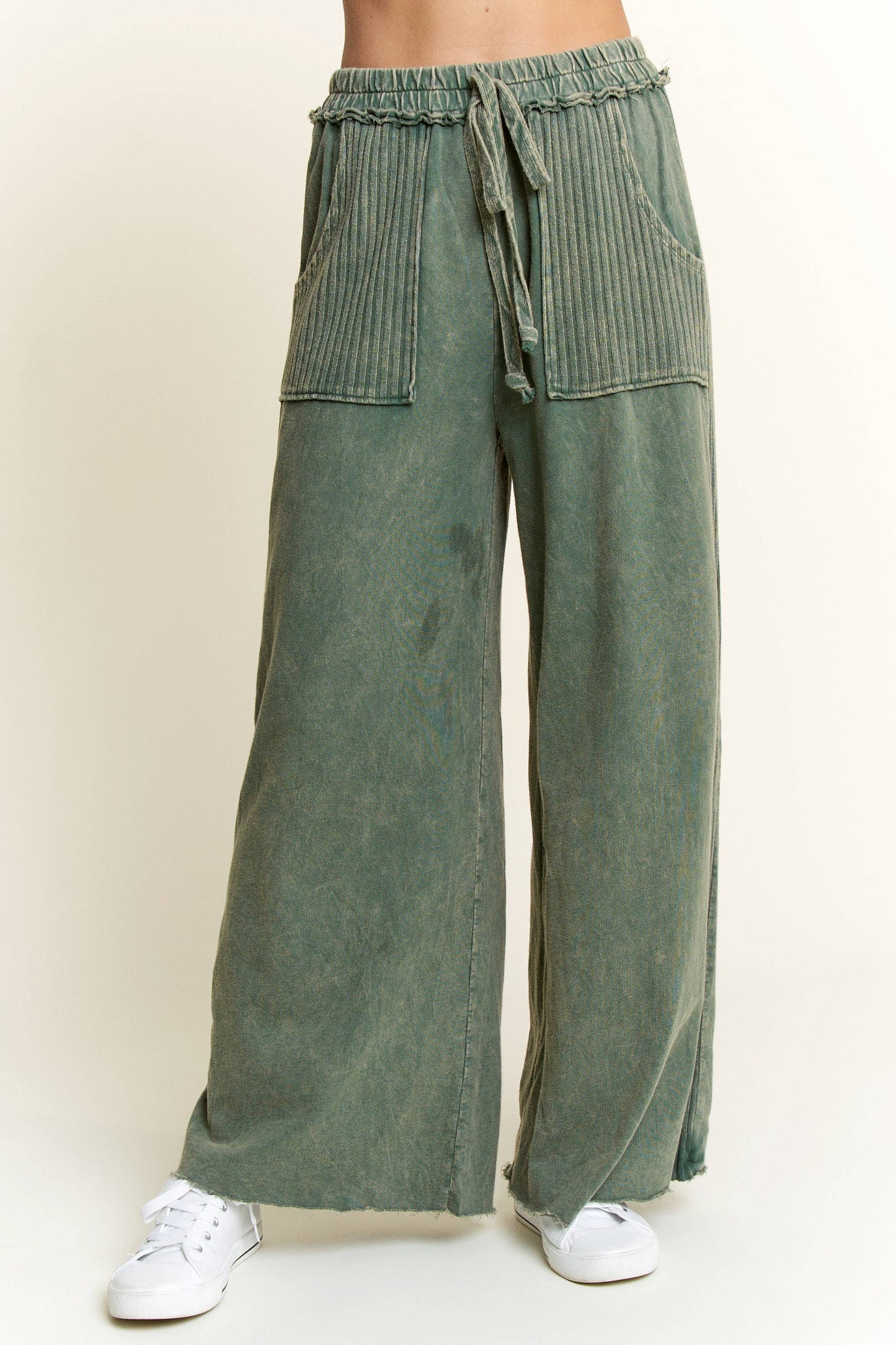 Best Mineral Wash Side Knit detail wide leg pants HE5878P