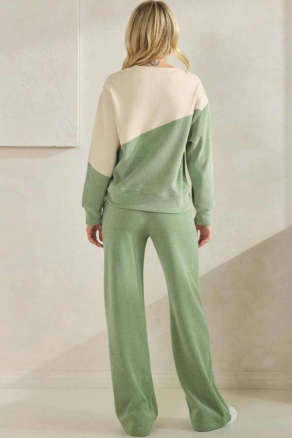 Womens Asymmetrical Two Tone Top Corduroy Sweatshirt