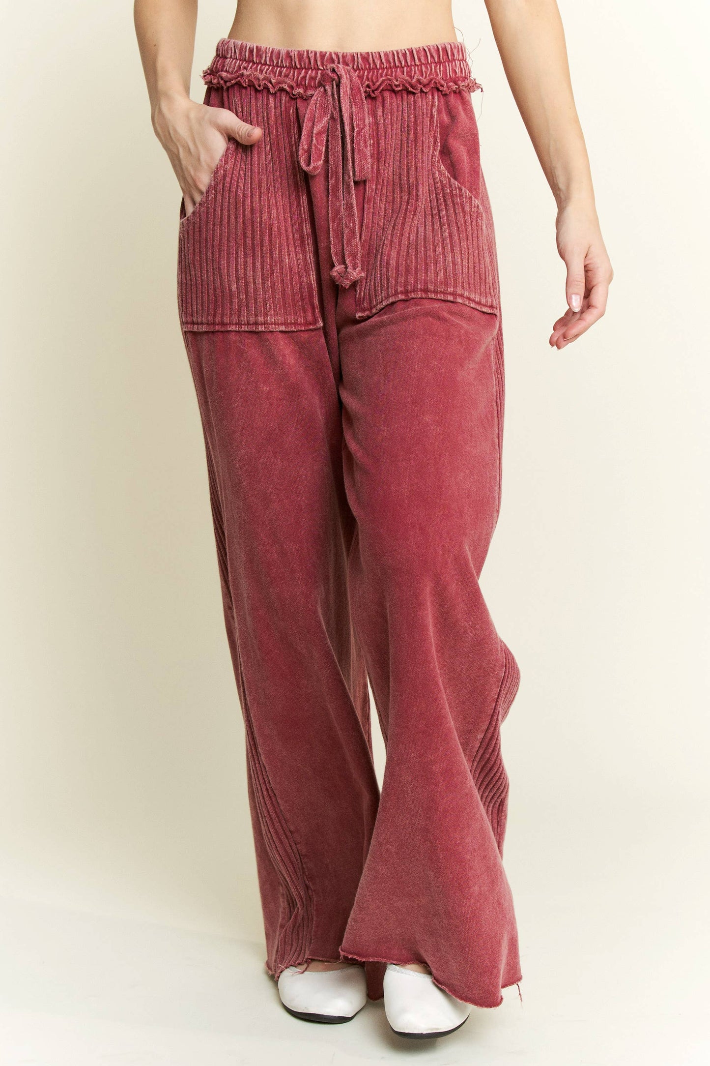 Best Mineral Wash Side Knit detail wide leg pants HE5878P