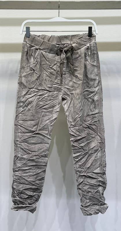 Stonewashed Ribbon Side Stripe Drawstring Crinkle Joggers