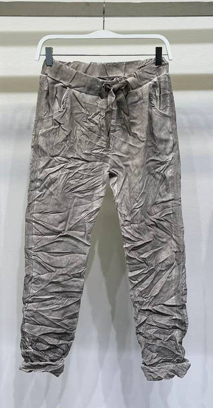 Stonewashed Ribbon Side Stripe Drawstring Crinkle Joggers