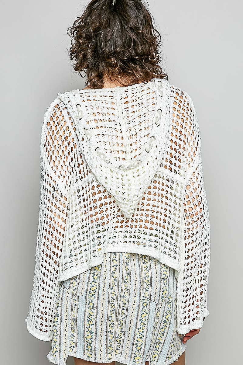 V-neck Acrylic Star Patch Pearl Stud Hoodie Thin Sweater Top