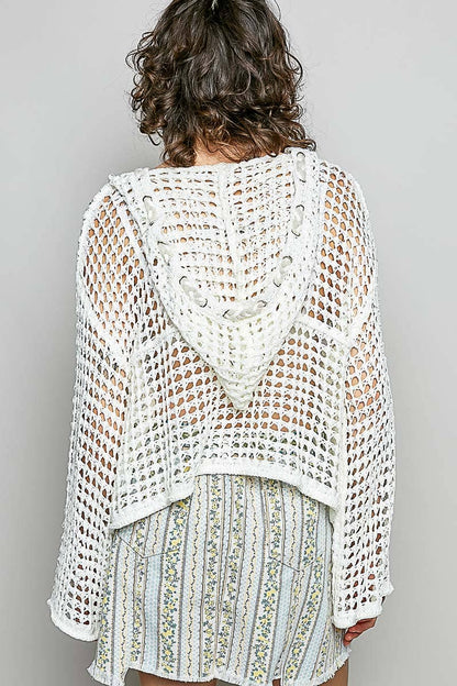 V-neck Acrylic Star Patch Pearl Stud Hoodie Thin Sweater Top
