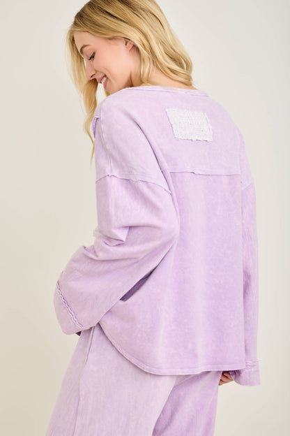 Mineral Washed Halfcut Daisy terry thermal top HT6810 j.her