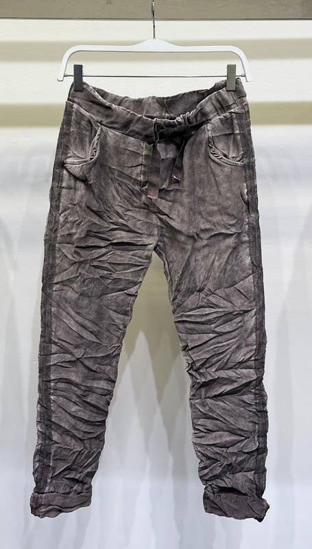 Stonewashed Ribbon Side Stripe Drawstring Crinkle Joggers