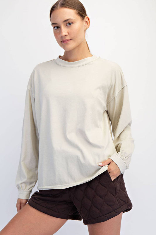 Rae Mode Pigment Washed Long Sleeve Cotton Top T0093