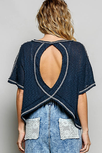 POL Clothing UKT714A American Flag Patchwork Relaxed Fit Top Shirt