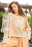 Star patch long sleeve cropped knit top SALE: L / IVORY MULTI