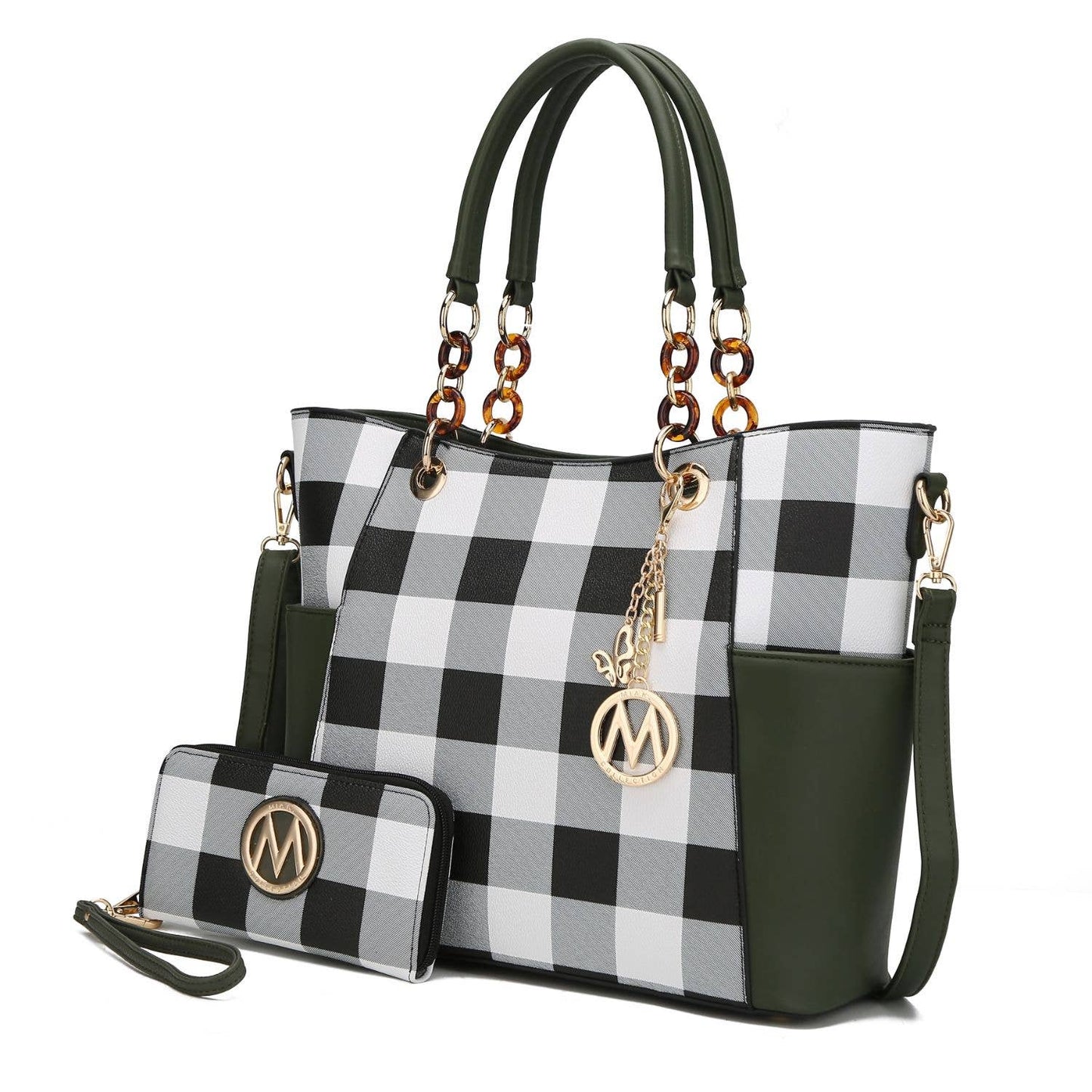 MKF Mariely Checker Tote Bag & Wallet Set Women Handbag