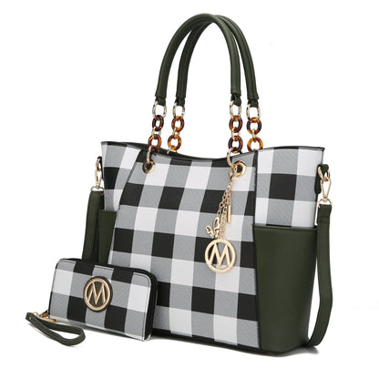 MKF Mariely Checker Tote Bag & Wallet Set Women Handbag