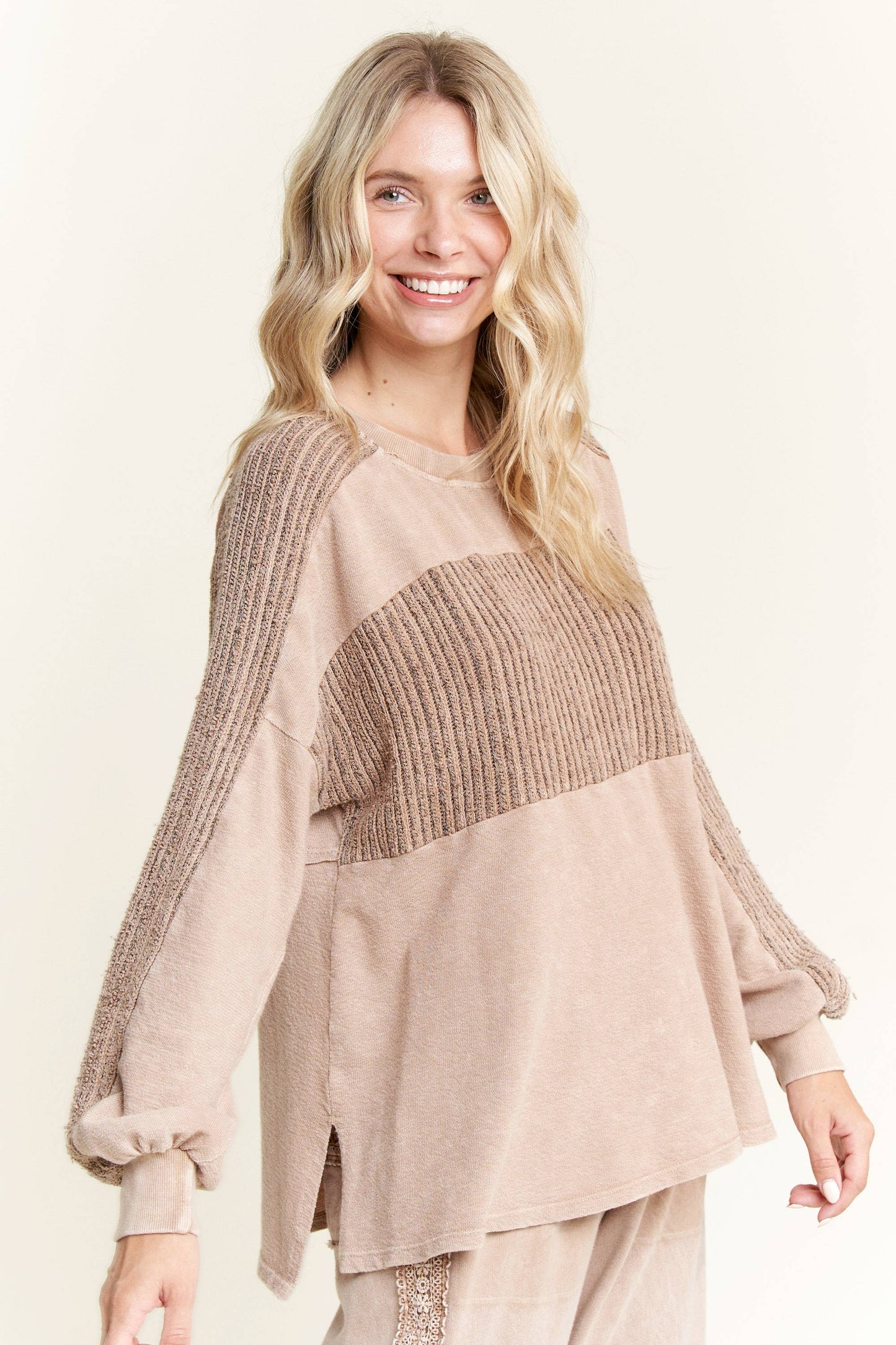 Mineral Wash Knitted Low Gauge Rib Melange top HT5959