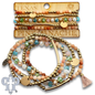 Colorful and gold bead charm bracelet stack