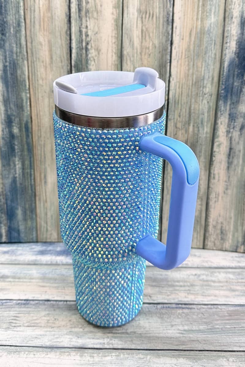 Blue Rhinestone Stainless Steel Tumbler Cup  40oz: