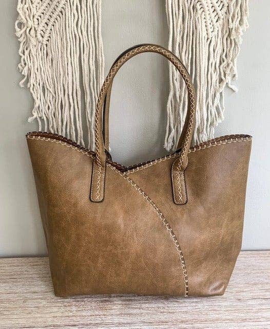 COL001-2 2-in-1 Stitch Trim Detail Shoulder/Tote Set Bag