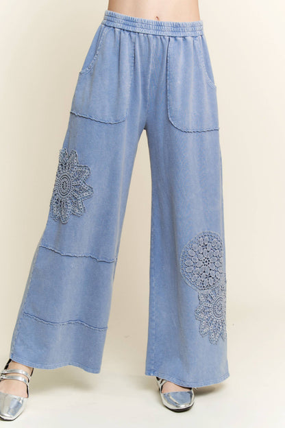 Mineral Washed Doily Wide leg straight pants HP6236