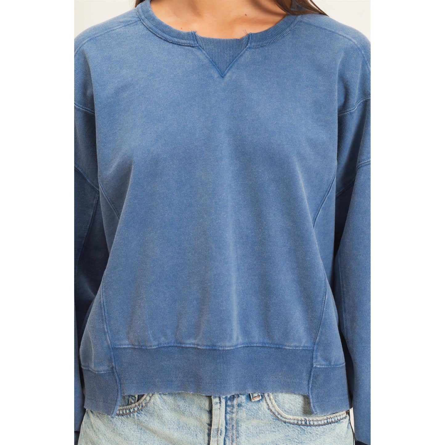 Acid Wash Seam Detail Crew Neck Sweatshirt DZ26A655
