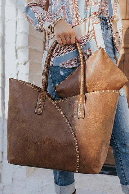 COL001-2 2-in-1 Stitch Trim Detail Shoulder/Tote Set Bag