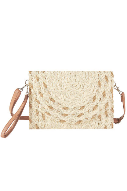 MB0297 Mixed Color Detail Straw Clutch/Crossbody Bag