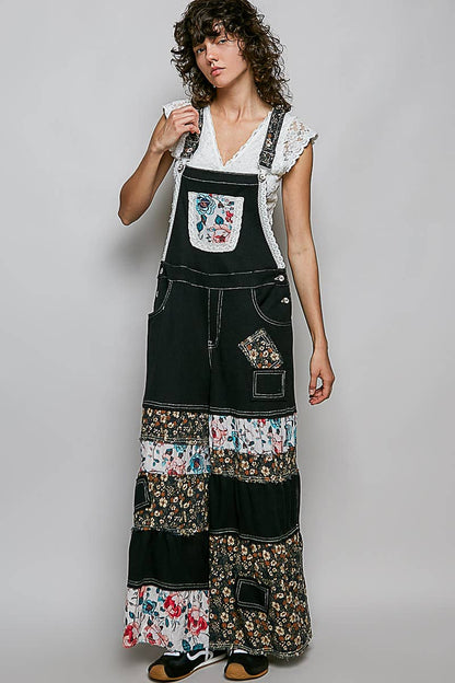 POL Printed Fabric Ruffle Wide Leg Overalls