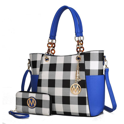 MKF Mariely Checker Tote Bag & Wallet Set Women Handbag
