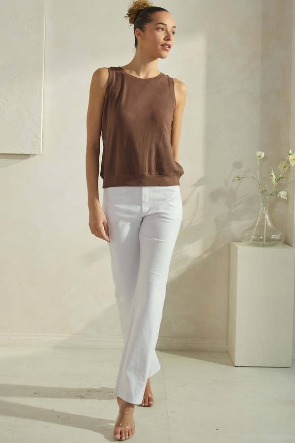 Women's Ribbed Viscose Crew Neck Loose Fit Tank
