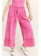 Mineral Wash Wide Pants with raw hem frayed details JHer