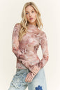 Flower Print Lace Mesh Long Sleeve Layering top HT6578