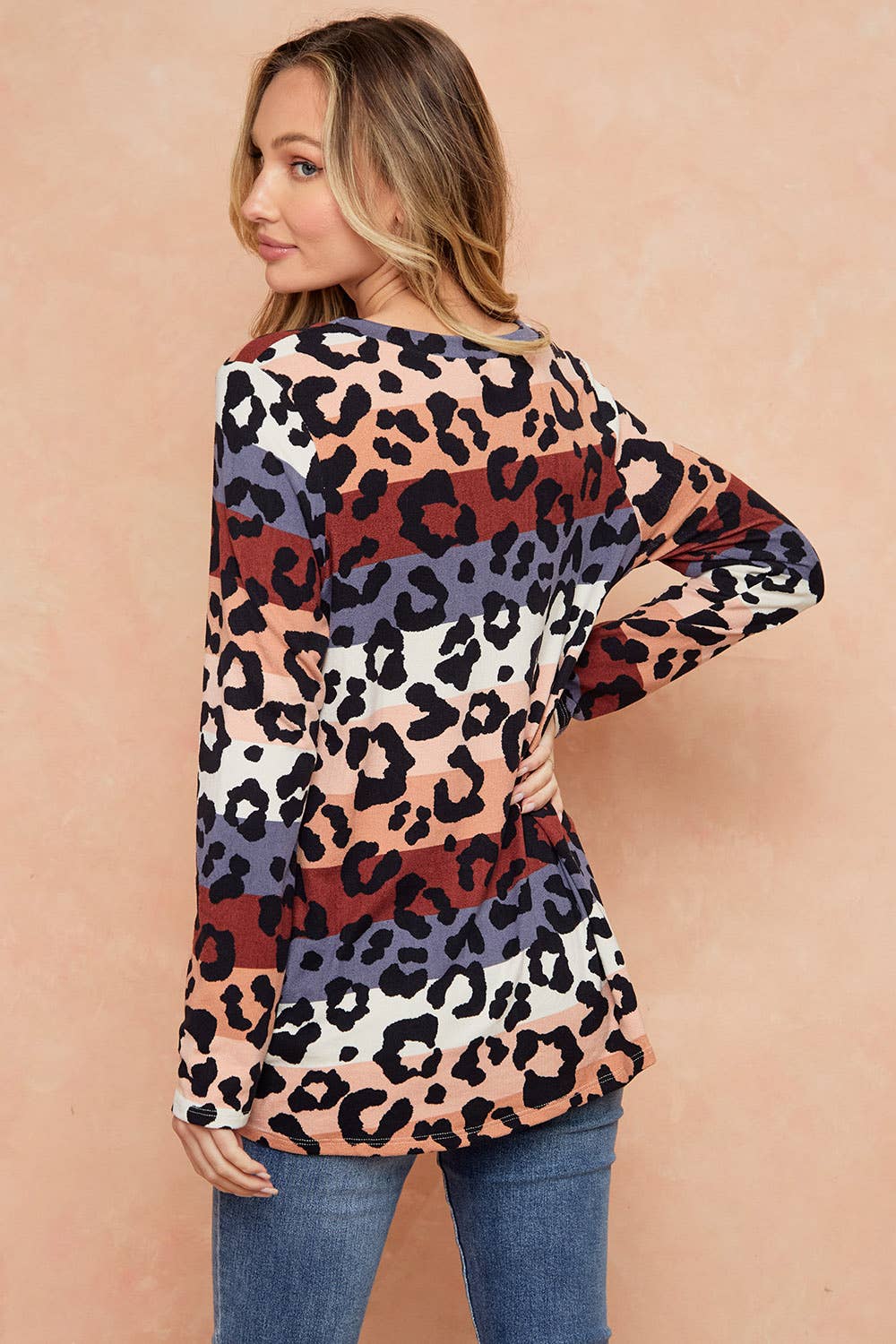 LMT2743-TWO STEPS ANIMAL PRINT STRIPED TOP