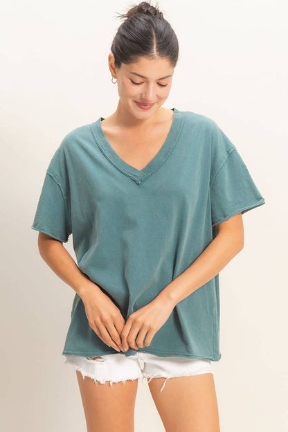 Washed V-Neck Oversized Tee